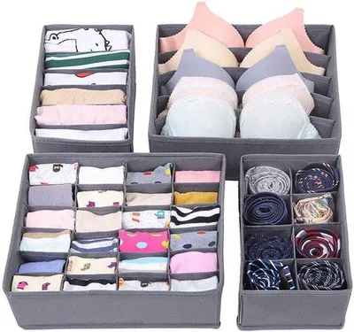 Produktbild von Famanu Stoff-Organizer Set mit 4 Fächern – Faltbare Aufbewahrungsboxen für Unterwäsche, BHs, Socken und Krawatten