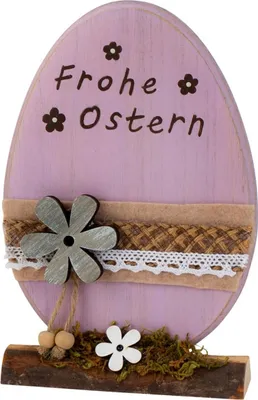 Produktbild von Mel-O-Design Osterei aus Holz mit Aufdruck " Frohes Fest " ca. 20 x 14 cm rosa