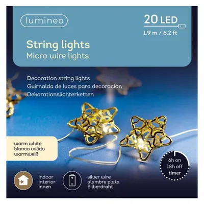 Obrázok produktu pre LED rozprávkové svetlá hviezdy časovač zlaté vnútorné 1,90 m dekorácie