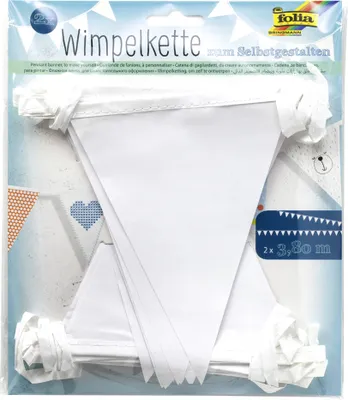 Produktbild von folia Wimpelkette "Basic" Länge: 3,80 m weiß 15 Wimpel je Kette 2 Stück