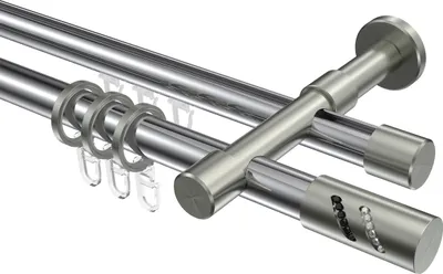 Produktbild von Interdeco Rundrohr-Innenlaufstange / Gardinenstange (Kombination) Chrom / Edelstahl-Optik, Typ Prestige Zoena (Glitzerzylinder), 20 mm Ø 2-läufig, 540 cm