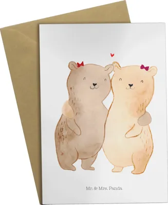 Produktbild von Mr. & Mrs. Panda babykarte Bären Schwestern - Weiß - Geschenk, Schwesterherz, einladungskarten, osterkarte, Schwester, osterkarten, Muttertag, firmungskarte, Grußkarten