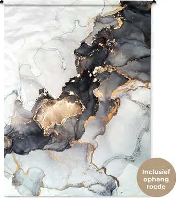 Produktbild von MuchoWow® Wandteppich Wandbehang Marmor - Schwarz - Weiß - Gold - Luxus - Abstrakt 150x200 cm Tapisserie Dekoration Wandtuch - Wandaufhängung - Moderner