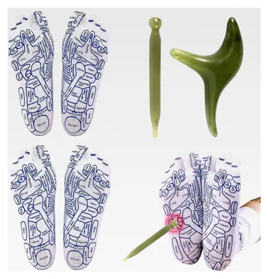 Produktbild von Set von Reflexzonen-Socken, 2 Paar Fußreflexzonen-Socken mit 2 Massagestäben, Akupressur-Socken für Fußmassage (40-45)