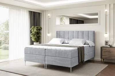 Produktbild von ALTDECOR  Boxspringbett mit Silber Füßen, Matratze und Lattenrost, Boxbett, Topper, Polsterbett mit Bettkasten, Bett mit Stauraum H4-Matratze, Doppelbett - OTTA-FS- 180x200 - Grau Monolith 84