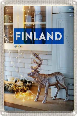 Produktbild von Blechschild Reise 20x30cm Finnland Hirsch Lichterkette Schrank
