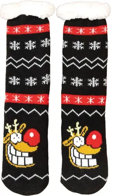 Produktbild von Ralph Ruthe Hüttensocken - Rentier Rudi Haussocken für Damen und Herren Kuschelsocken Flauschige Wintersocken warme Socken Schwarz, Größe:39-42