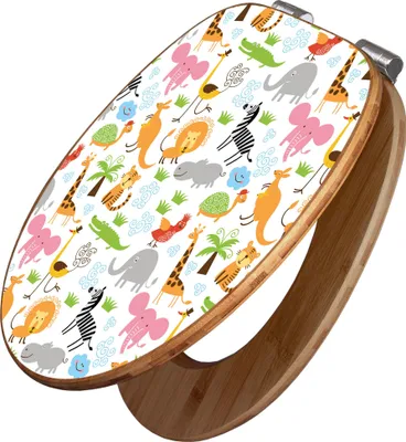 Zdjęcie produktu dla banjado Design deska sedesowa bamboo soft close - Happy animals - deska sedesowa z funkcją soft close drewniana/wysokiej jakości bambusowa deska sedesowa do wszystkich popularnych toalet [TDB2 11279]