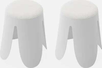 Produktbild von sweeek - 2er Set stapelbare Hocker, strukturierter Bouclébezug - Weiß