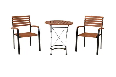 Produktbild von Merxx Gartenmöbel Set Schlossgarten 3tlg., 2 Stapelsessel, Klapptisch Ø 70 cm - Flachstahl mit Eukalyptus