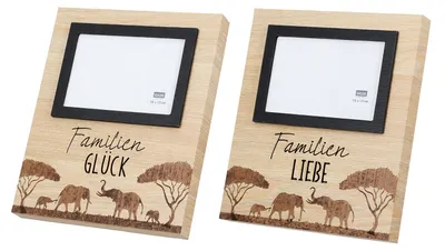 Produktbild von Gilde Fotorahmen (LED), rechteckig, "Savanne", Elefantenmotiv, Schriftzug, MDF, braun, L. 2.5 cm, B. 21.5 cm, H. 25 cm 57453 4063387574539 2 Stück (2-fach sortiert)