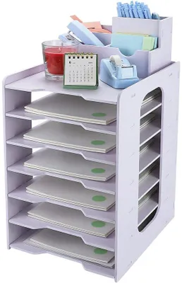 Image de Organiseur de bureau à 7 compartiments, format A4, boîte de bureau, porte-documents, noir