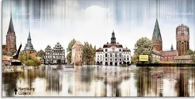Produktbild von ARTland Glasbild Lüneburg Skyline Abstrakte Collage Größe: 60x30 cm
