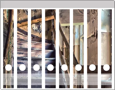Produktbild von Wallario Ordnerrücken Sticker, selbstklebend für schmale Ordner, 8 Stück, Motiv Treppe in einem alten Haus
