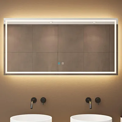Produktbild von dopporo Badspiegel mit Beleuchtung 120x60cm LED Badezimmerspiegel Wandspiegel dimmbar mit Touch Bedienung Beschlagfrei LED-Spiegel-02