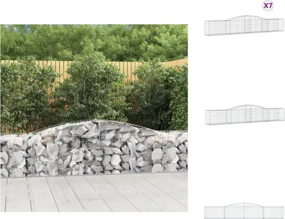 Productafbeelding van vidaXL Gabionen met boogvorm, 7 stuks, 400x50x60/80cm, verzinkt staal - Bloempotten en plantbakken