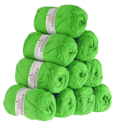 10 x 50g Strickgarn TEREZKA 100% Baumwolle, limonengrün