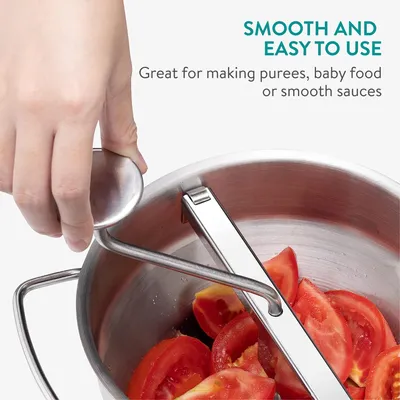 Produktbild von Navaris Passiergerät aus Edelstahl mit 3x Siebeinsatz - Passiermühle für Suppe Marmelade Baby Brei Saucen - 3 Stück Sieb Einsätze - Mühle Presse aus