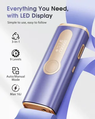Produktbild von IPL Haarentfernungsgerät - Laser Epilierer - Eiskühle 7°C Kontaktfläche - Schmerzfreie langanhaltende Haarreduktion - Für Körper und Gesicht - 90 min Akkulaufzeit - Lila