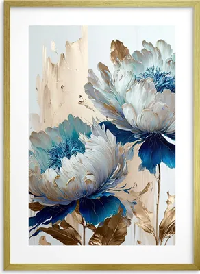Image de Image élégante Poster mural Fleurs bleues et or pour mur glamour