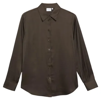 Produktbild von Comma Satinbluse Regular Fit mit Hemdkragen für Damen in Braun, Größe 36