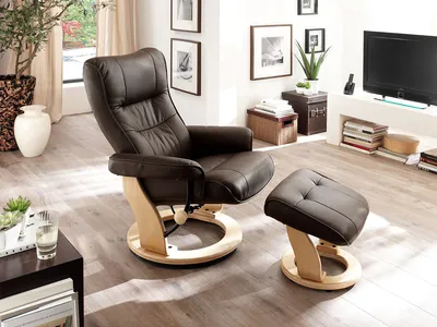 Produktbild von Relaxsessel >Montreal< mit Hocker Leder, TV Sessel Belastbarkeit bis 130 Kg, Braun
