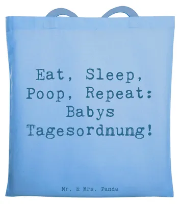 Produktbild von Mr. & Mrs. Panda Tote Bag Spruch Baby Alltag - Sky Blue - Geschenk, Babygeschenke, Tanten, Laptoptasche, Beutel, Tagesordnung, Tasche, Jutebeutel, Familienleben, Shopping