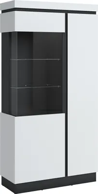 Produktbild von Glasvitrine >CAMPANIA< 2 Türen, 5 Böden, Alpinweiß / Anthrazit Nachbildung - 104x200x40cm (BxHxT)