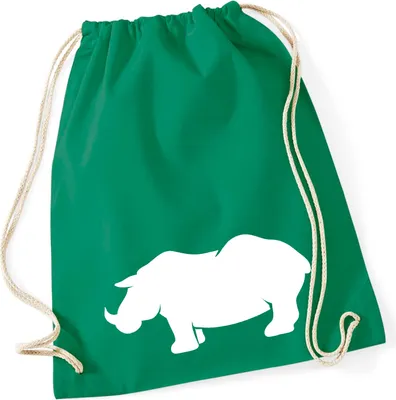 Produktbild von Huuraa Turnbeutel Nashorn Silhouette 12 Liter Kelly Green Baumwolle Rucksack Geschenkidee