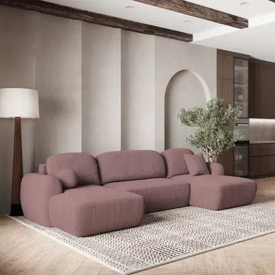Produktbild von Masseno Ecksofa SAVONA P mit Schlaffunktion U-Form, Sofa mit Bettkasten, Wohnzimmersofa, Couch, Soffa, Bettsofa, Couchgarnitur- Lila, POSO 130