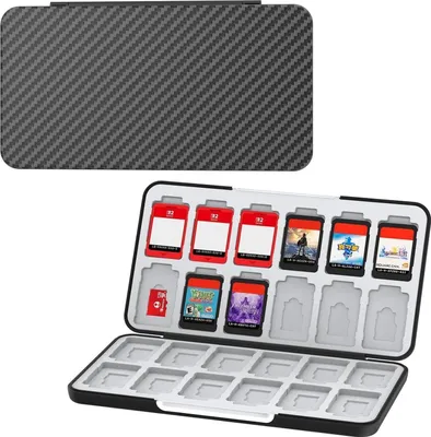 Immagine prodotto di HEIYING Switch Contenitore per schede di gioco con 24 schede di gioco e 24 slot per micro SD. Fibra di carbonio
