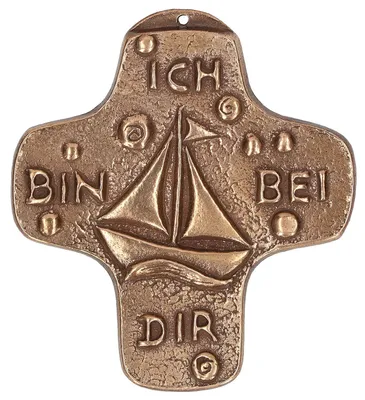 Kommunionkreuz Ich bin bei dir Bronze 9 cm oval
