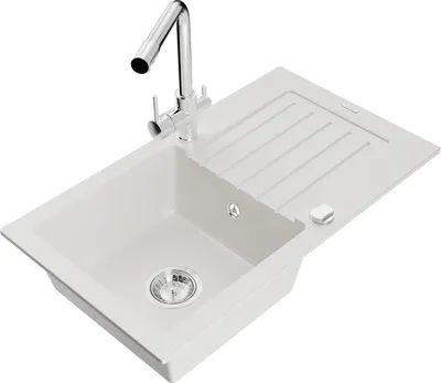 Produktbild von Mexen Pablo 1 Becken-Granitspüle mit Abtropffläche und Mischbatterie Duero, Weiß - 6510-20-671600-00
