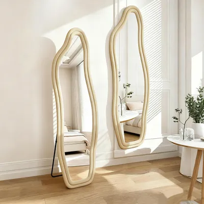 Produktbild von INONEFT Ganzkörperspiegel, 140x45 cm, Asymmetrischer Gewölbter Bodenspiegel Groß, Stand- & Wandspiegel, Gelb