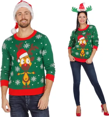 Produktbild von W7815-L grün Damen Herren Weihnachtspulli mit Rentier Gr.L