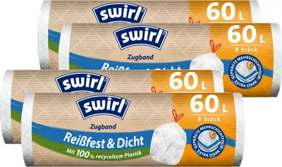 Produktbild von 4 x Swirl Zugband Müllbeutel 60L ( 8 stk./ Rolle )