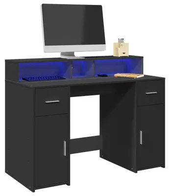 Zdjęcie produktu dla Stół pod laptop – biurko – stanowisko pracy – stół pod laptop – stanowisko pracy do pracy w domu – czarny, 120x55x91 cm – oświetlenie LED RGB