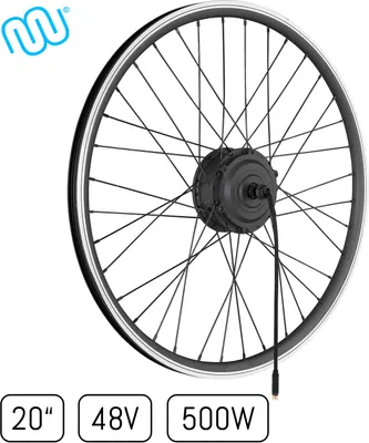 Obrázok produktu pre windmeile | predné koleso s motorom v náboji e-bicykla, lúčové, čierne, 20", 48V/500W, e-bike, elektrobicykel, pedelec