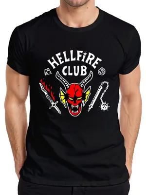 Zdjęcie produktu dla Koszulka męska HELLFIRE CLUB Demon Skull Horns D20 Flaming Sword Role Playing, czarny, 3XL