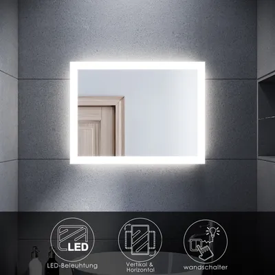 Immagine prodotto di SONNI specchio da bagno con illuminazione a LED a risparmio energetico 60x50cm specchio senza rame e senza piombo IP44 bordi smerigliati striscia luminosa specchio da parete