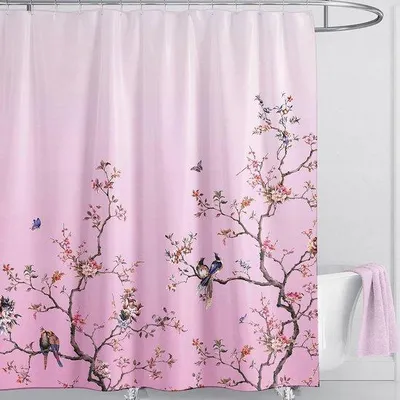 Produktbild von Famanu Duschvorhang Blumen und Schmetterlinge 180x180 cm - Schimmelbeständig, waschbar und schnelltrocknend