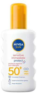Zdjęcie produktu dla NIVEA SUN Sensitive Allergy Immediate Protect Spray SPF 50+ 200ml Krem do opalania dla skóry wrażliwej z wodoodpornym filtrem przeciwsłonecznym