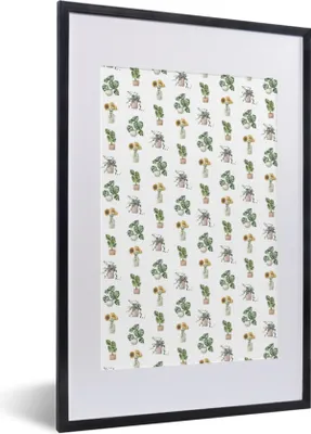 Produktbild von MuchoWow® MuchoWow® Gerahmtes Poster Pflanzen - Pastell - Muster 40x60 cm - Poster mit zchwarzem Bilderrahmen - Poster in Rahmen