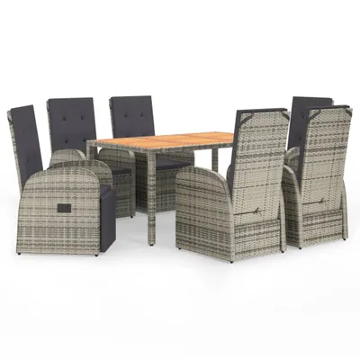 Obrázek produktu pro vidaXL 7dílný zahradní jídelní set s polštáři Grey Poly Rattan