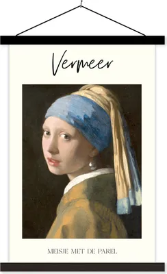 Produktbild von MuchoWow® Textilposter Mädchen mit Perlenohrring - Vermeer - Kunst 40x60 cm mit schwarzem Rahmen - Wanddekorationen