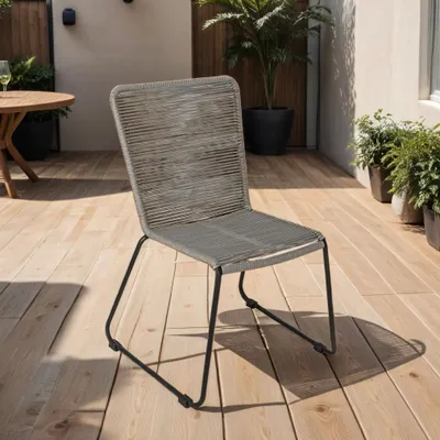 Produktbild von Esszimmerstuhl Rope Chair Polyester Grau Eisen-Gestell schwarz ISRA (8er Set)