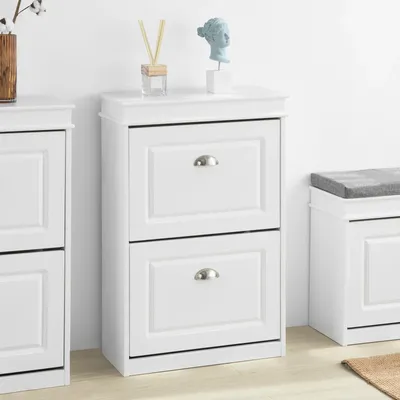 Image de FSR78 Armoire à chaussures, 2 compartiments rabattables, 4 étagères, blanc