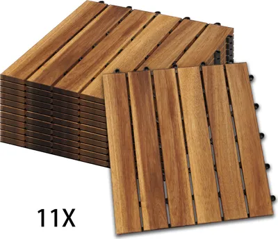 Produktbild von Hengda Holzfliesen 11-er Kachel Set 1m² geeignet als Terrassenfliesen und Balkonfliesen aus Akazien Holz 30x30 cm für Garten Terrasse Balkon