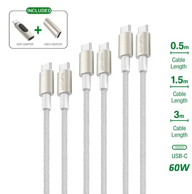 Produktbild von 4smarts USB-C Kabelset PremiumCord 60W inkl. Digit Adapter