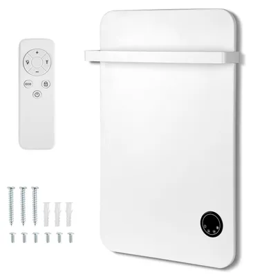 Produktbild von Vigevee Infrarotheizung 400W für Bad und Wohnraum, mit TUYA App, Touchdisplay, Timer und Handtuchhalter, Weiß